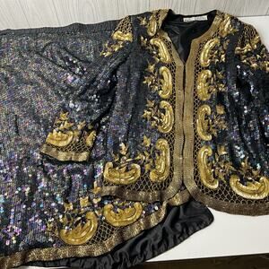 Women's Vintage Silk Sequin M? Top/ XL? Skirt Combo - BEADED - GLITZY